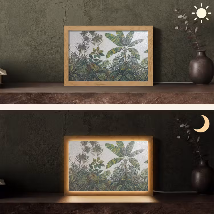 Planten - Tropisch - Mozaïek - Groen - Natuur Light Box met kabel (Tafellamp) klein -sfeer3