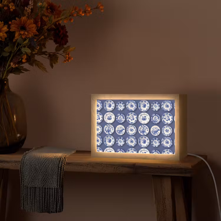Borden - Floraal - Blauw Light Box met kabel (Tafellamp) klein 924 -sfeer4