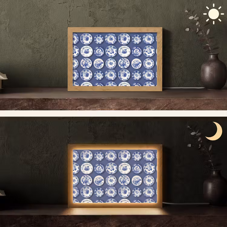 Borden - Floraal - Blauw Light Box met kabel (Tafellamp) klein 924 -sfeer3