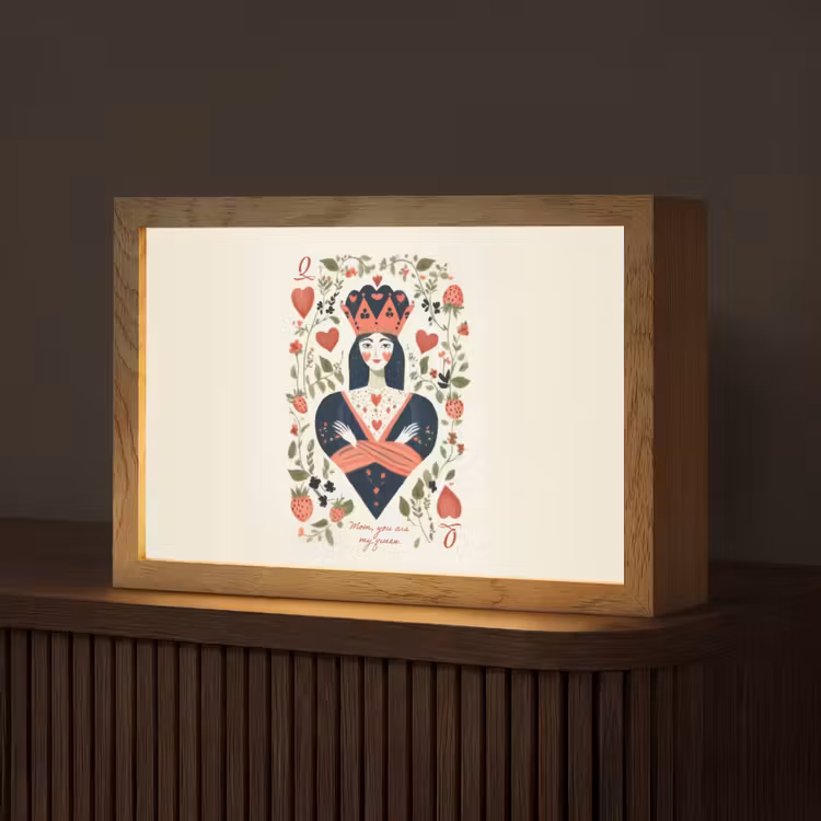 Speelkaart - Hartenkoningin - Bloemen - Hartjes Light Box met kabel (Tafellamp) klein -z3d_website
