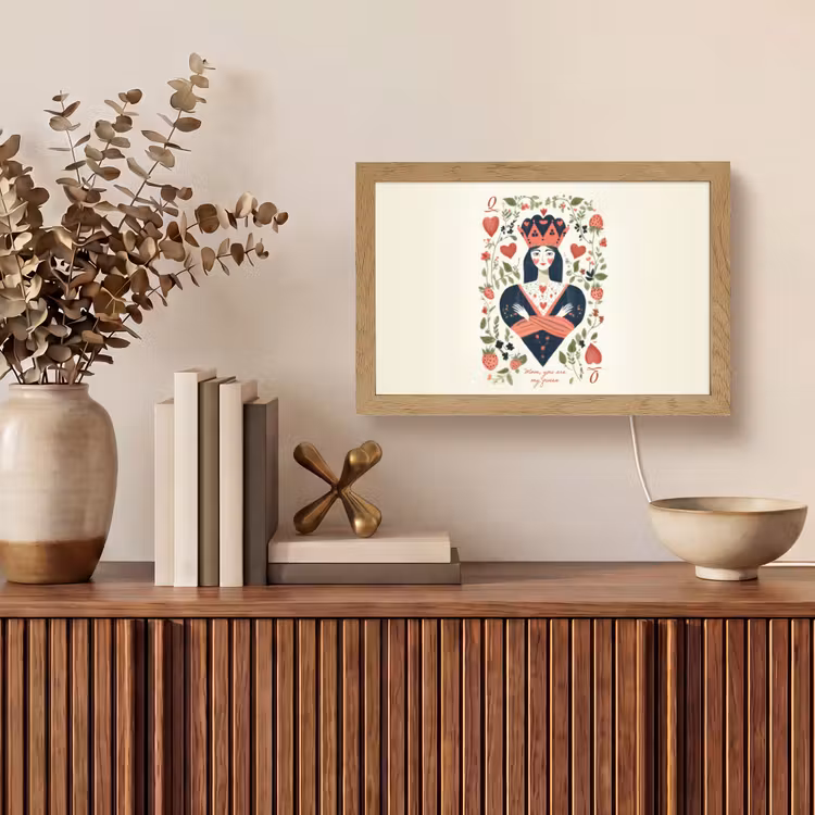 Speelkaart - Hartenkoningin - Bloemen - Hartjes Light Box met kabel (Tafellamp) klein -sfeer2
