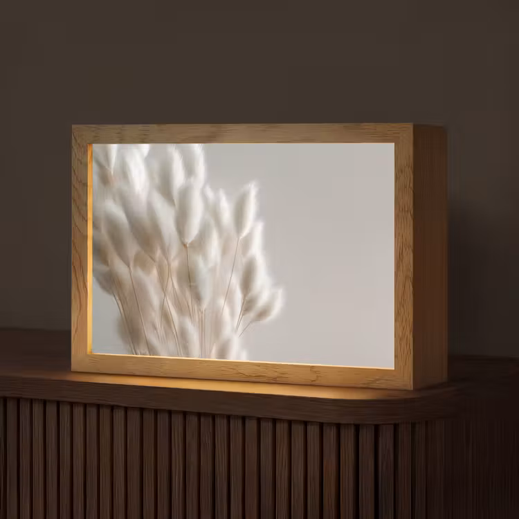 Pluimen - Beige - Minimalistisch Light Box met kabel (Tafellamp) klein -z3d_website