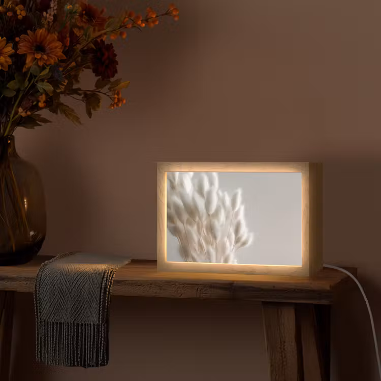 Pluimen - Beige - Minimalistisch Light Box met kabel (Tafellamp) klein -sfeer4