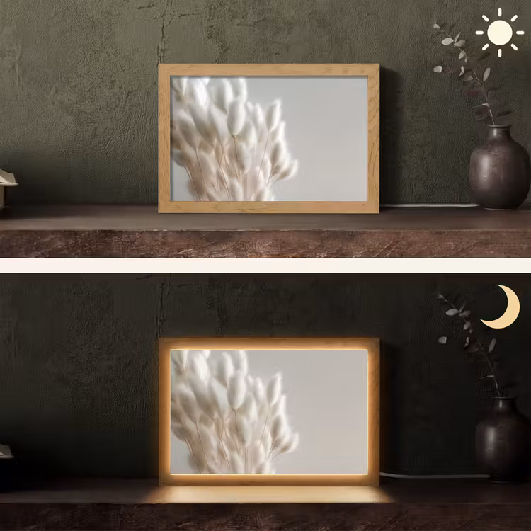 Pluimen - Beige - Minimalistisch Light Box met kabel (Tafellamp) klein -sfeer3