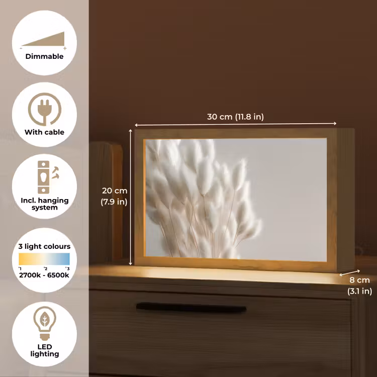 Pluimen - Beige - Minimalistisch Light Box met kabel (Tafellamp) klein -USP_EN