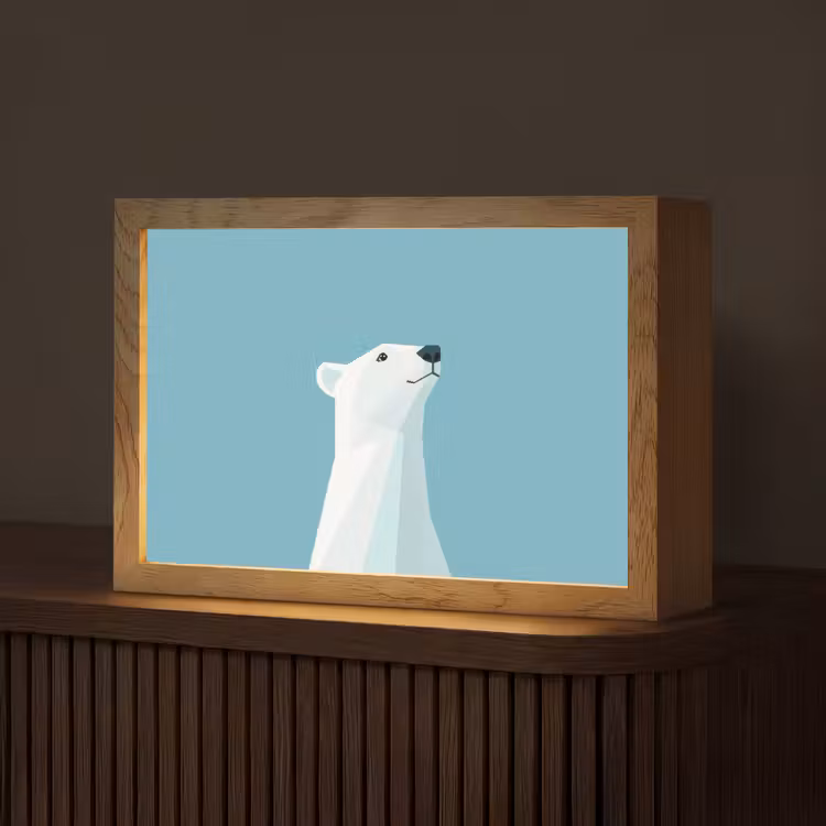 Ijsbeer - Lichtblauw - Minimalistisch Light Box met kabel (Tafellamp) klein -z3d_website