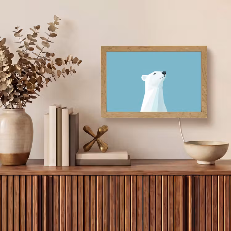Ijsbeer - Lichtblauw - Minimalistisch Light Box met kabel (Tafellamp) klein -sfeer2