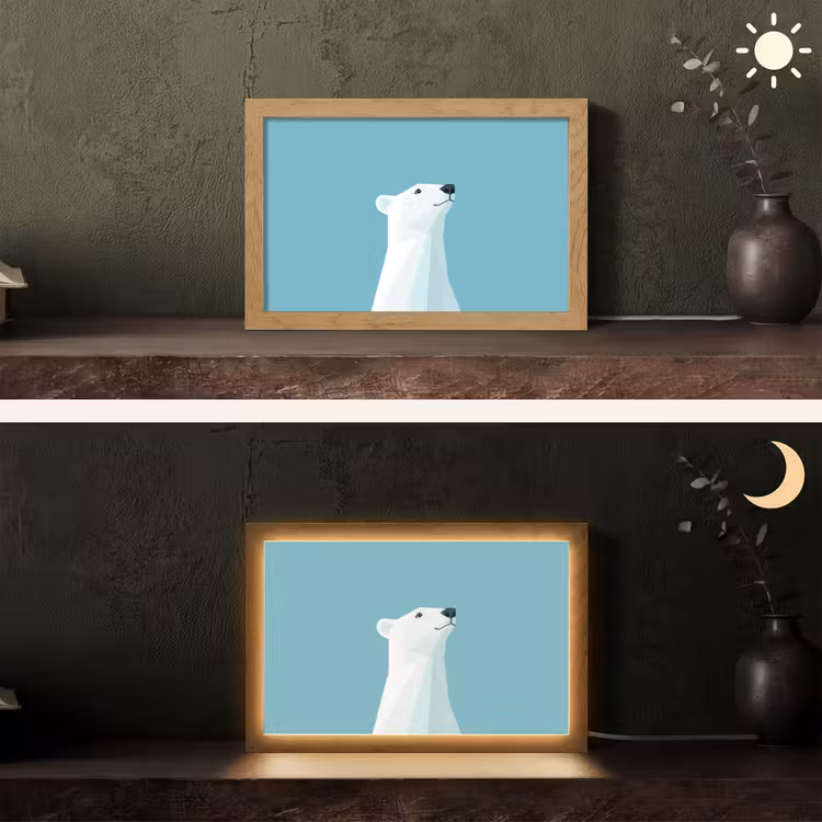 Ijsbeer - Lichtblauw - Minimalistisch Light Box met kabel (Tafellamp) klein -sfeer3