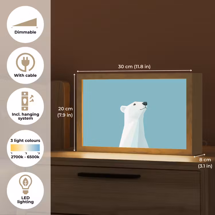 Ijsbeer - Lichtblauw - Minimalistisch Light Box met kabel (Tafellamp) klein -USP_EN