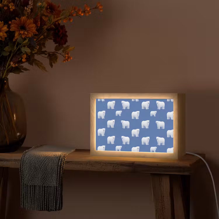 IJsbeer - Patroon - Blauw Light Box met kabel (Tafellamp) klein 924 -sfeer4