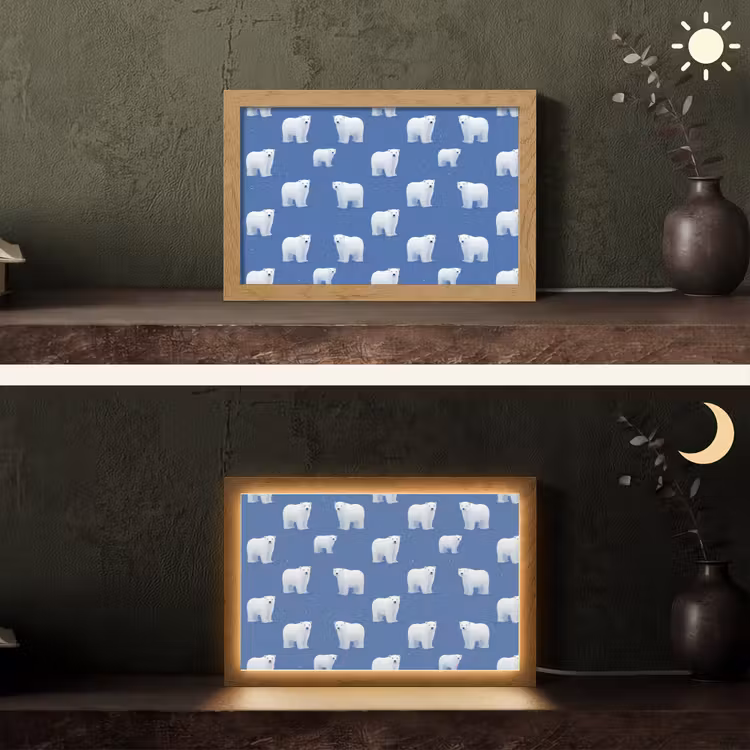 IJsbeer - Patroon - Blauw Light Box met kabel (Tafellamp) klein 924 -sfeer3