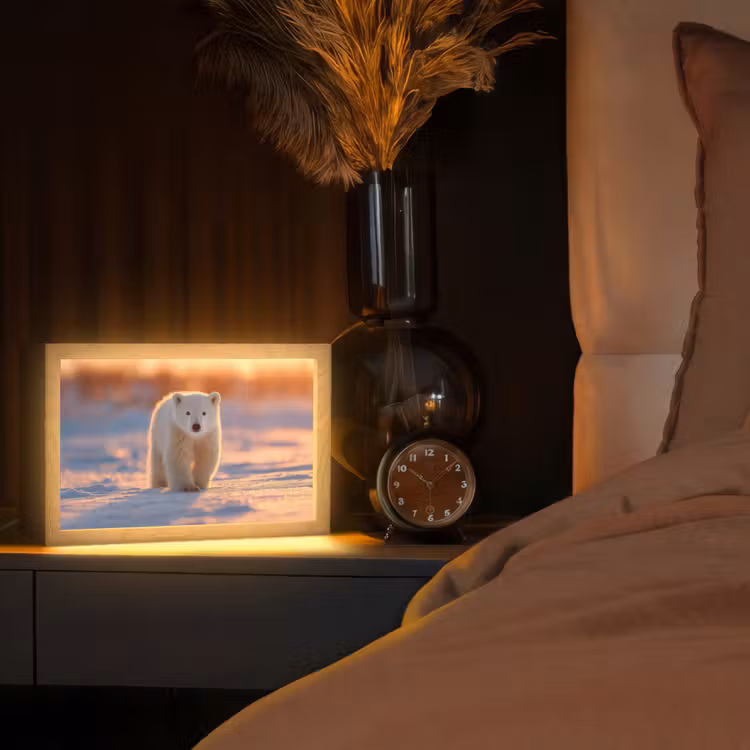 Ijsbeer - Sneeuw - Zonsopgang Light Box met kabel (Tafellamp) klein -sfeer1