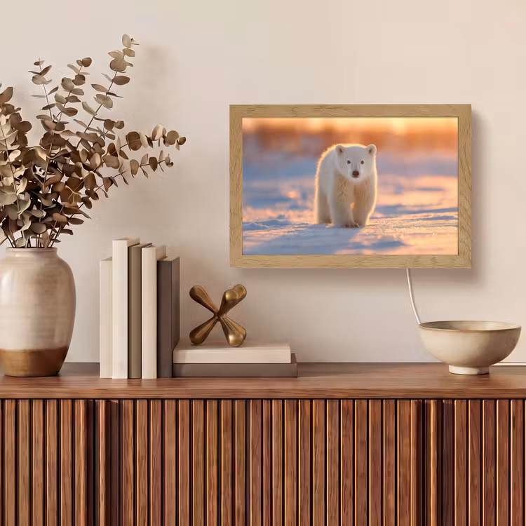 Ijsbeer - Sneeuw - Zonsopgang Light Box met kabel (Tafellamp) klein -sfeer2