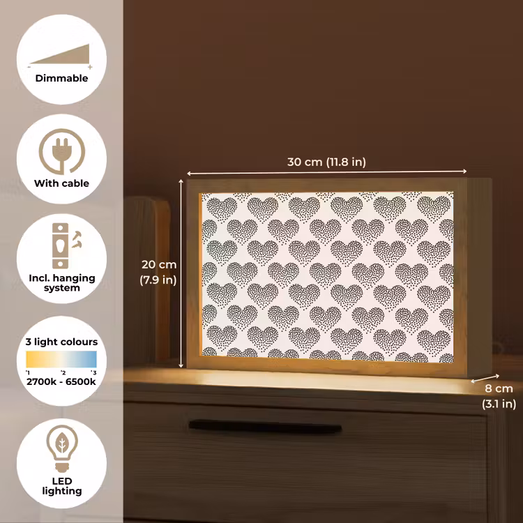 Polka - Stippen - Wit - Zwart Light Box met kabel (Tafellamp) klein 924 -USP_EN