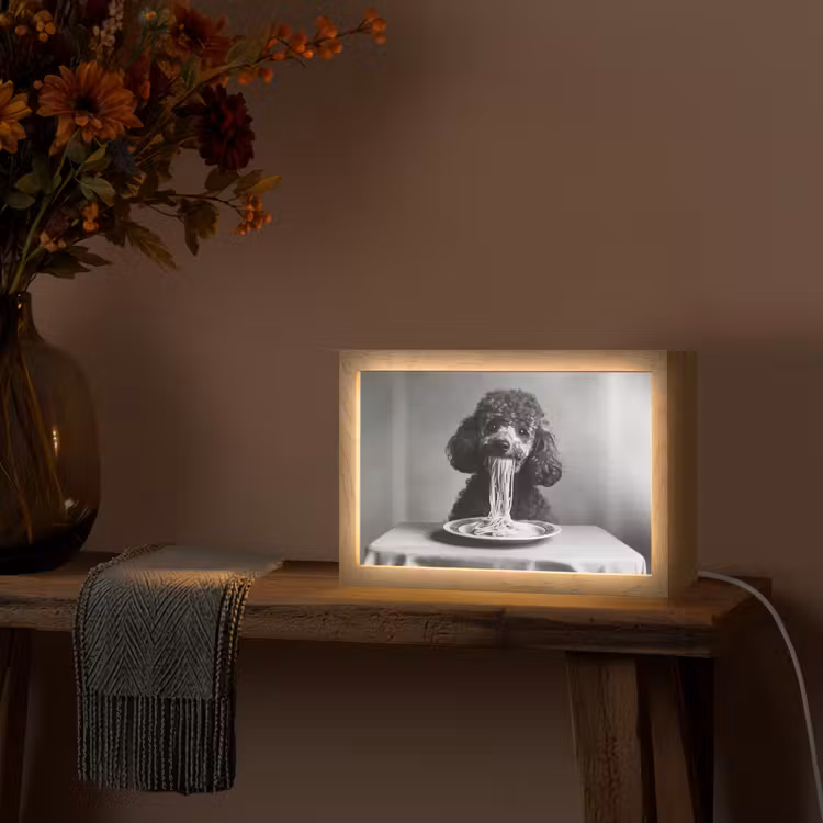 Poedel - Hond - Zwart - Wit - Schattig - Pasta Light Box met kabel (Tafellamp) klein -sfeer4