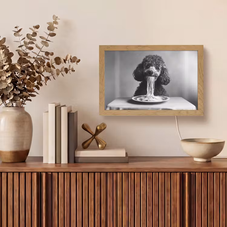 Poedel - Hond - Zwart - Wit - Schattig - Pasta Light Box met kabel (Tafellamp) klein -sfeer2