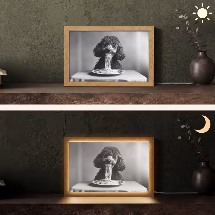 Poedel - Hond - Zwart - Wit - Schattig - Pasta Light Box met kabel (Tafellamp) klein -sfeer3