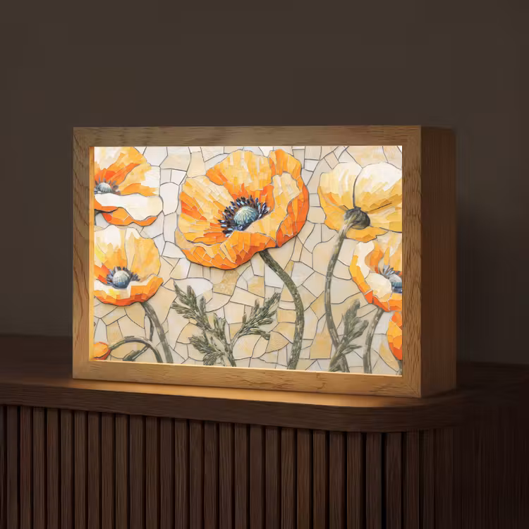 Klaprozen - Oranje - Mozaïek - Bladeren Light Box met kabel (Tafellamp) klein -z3d_website