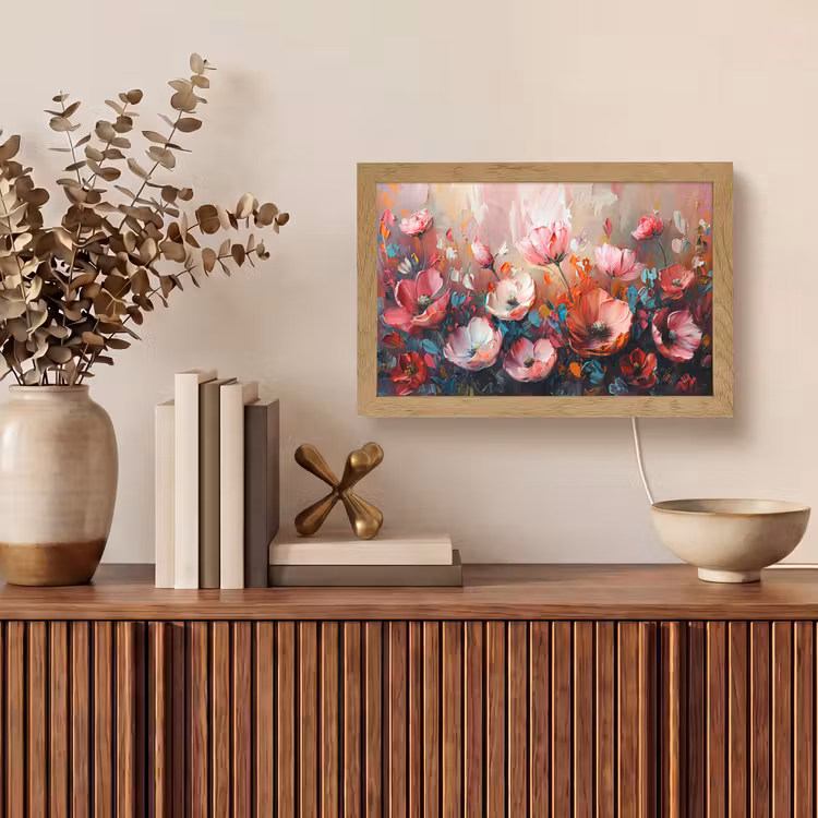 Klaprozen - Roze - Bloemen - Botanisch - Kunst Light Box met kabel (Tafellamp) klein -sfeer2