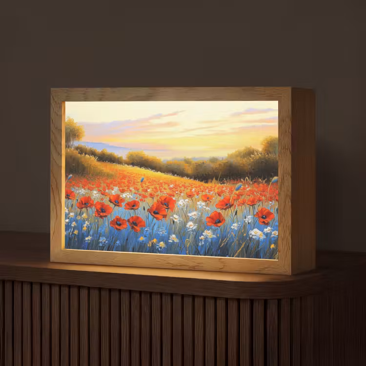 Klaproos - Bloemenveld - Kleurrijk Light Box met kabel (Tafellamp) klein -z3d_website