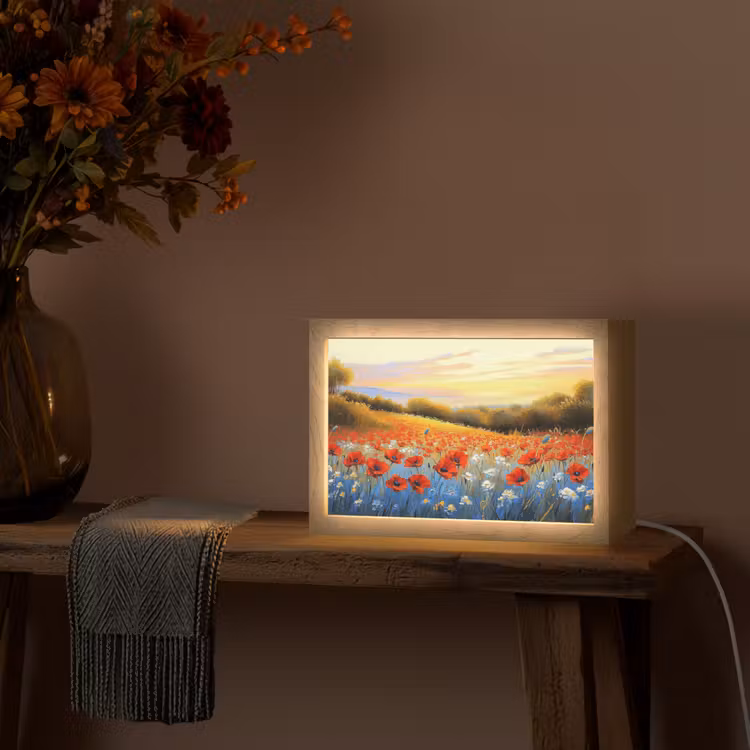 Klaproos - Bloemenveld - Kleurrijk Light Box met kabel (Tafellamp) klein -sfeer4