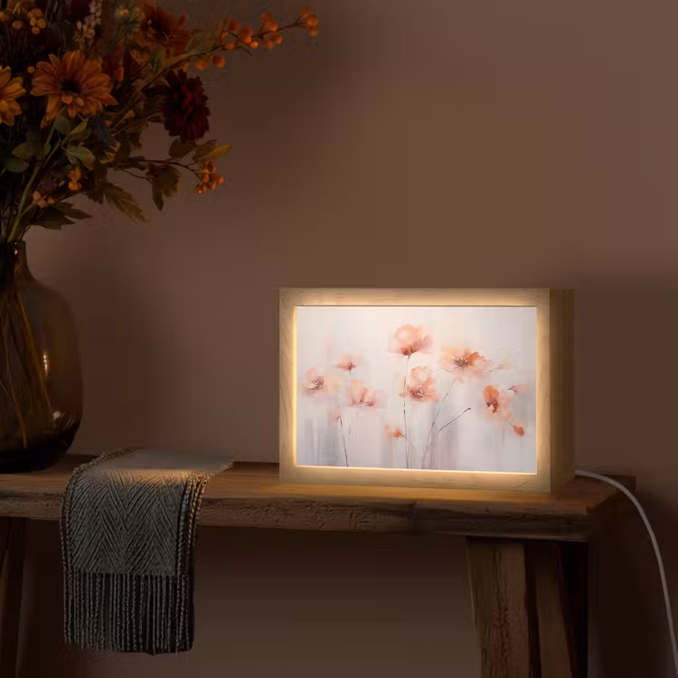 Klaproos - Bloemen - Kunst - Abstract - Watercolor Light Box met kabel (Tafellamp) klein -sfeer4