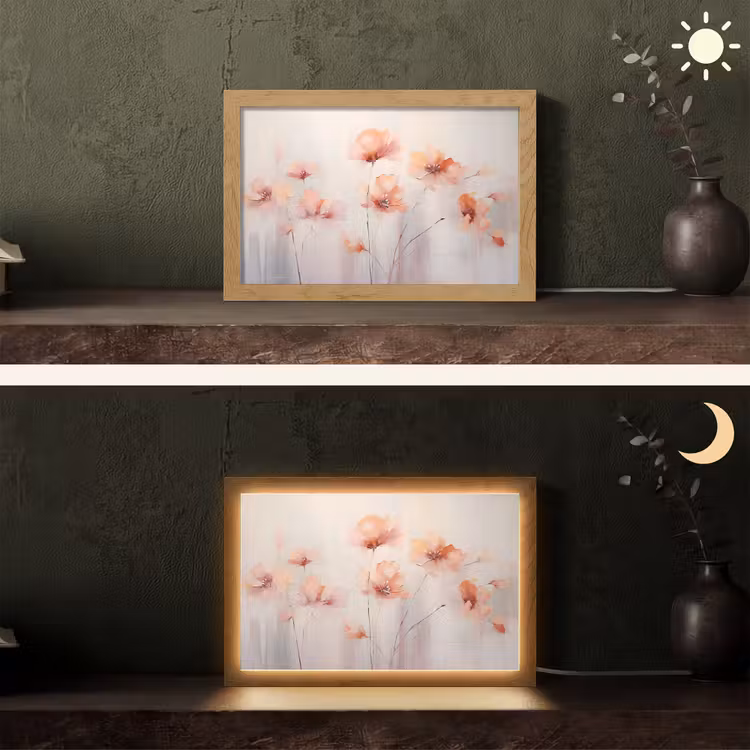 Klaproos - Bloemen - Kunst - Abstract - Watercolor Light Box met kabel (Tafellamp) klein -sfeer3