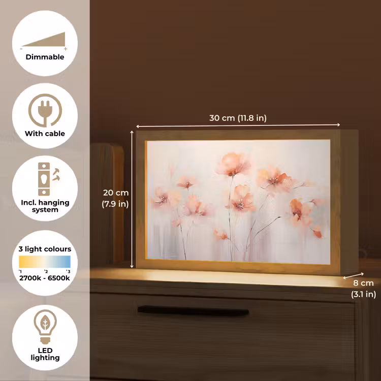 Klaproos - Bloemen - Kunst - Abstract - Watercolor Light Box met kabel (Tafellamp) klein -USP_EN