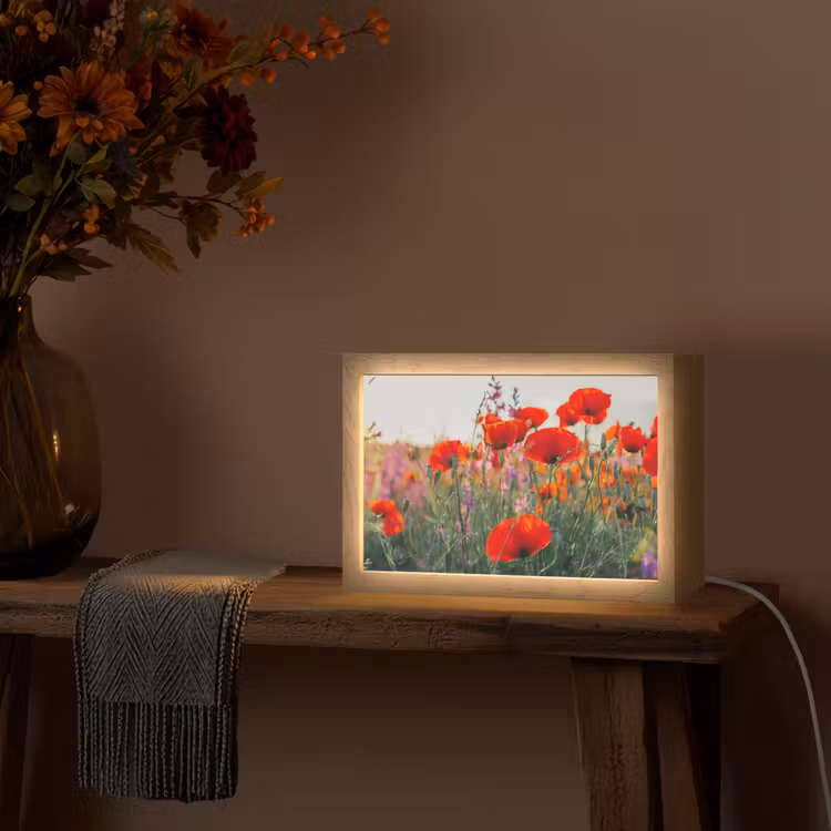 Klaproos - Bloemen - Rood - Paars - Weide Light Box met kabel (Tafellamp) klein -sfeer4