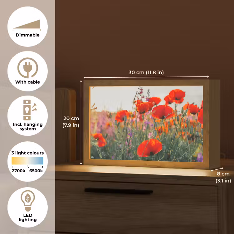 Klaproos - Bloemen - Rood - Paars - Weide Light Box met kabel (Tafellamp) klein -USP_EN