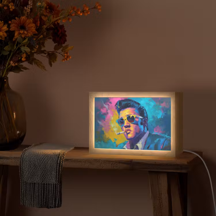 Portret - Sigaret - Kleurrijk - Bril Light Box met kabel (Tafellamp) klein -sfeer4