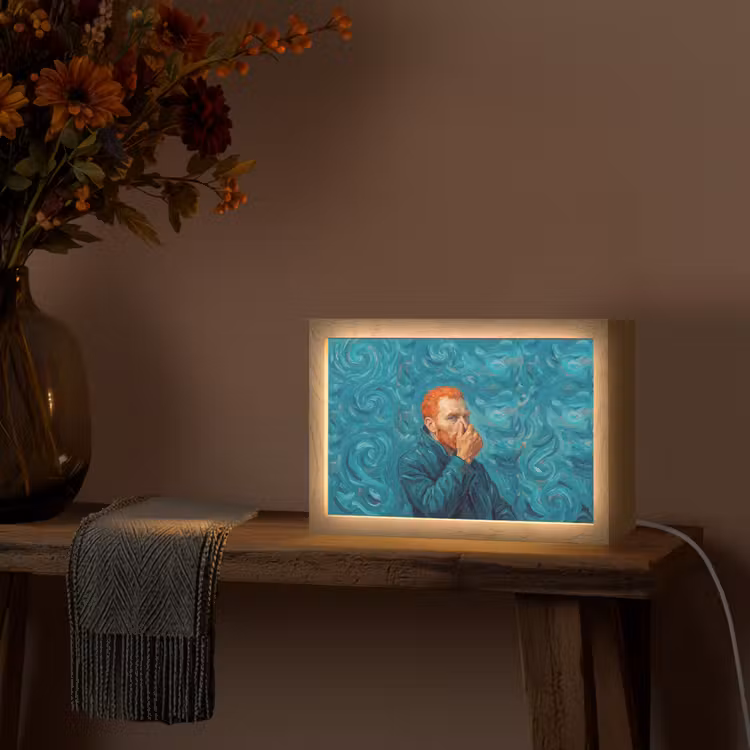 Portret - Klassiek - Blauw Light Box met kabel (Tafellamp) klein -sfeer4