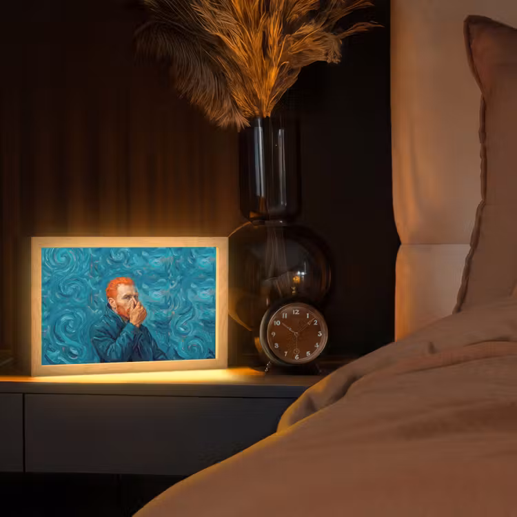 Portret - Klassiek - Blauw Light Box met kabel (Tafellamp) klein -sfeer1