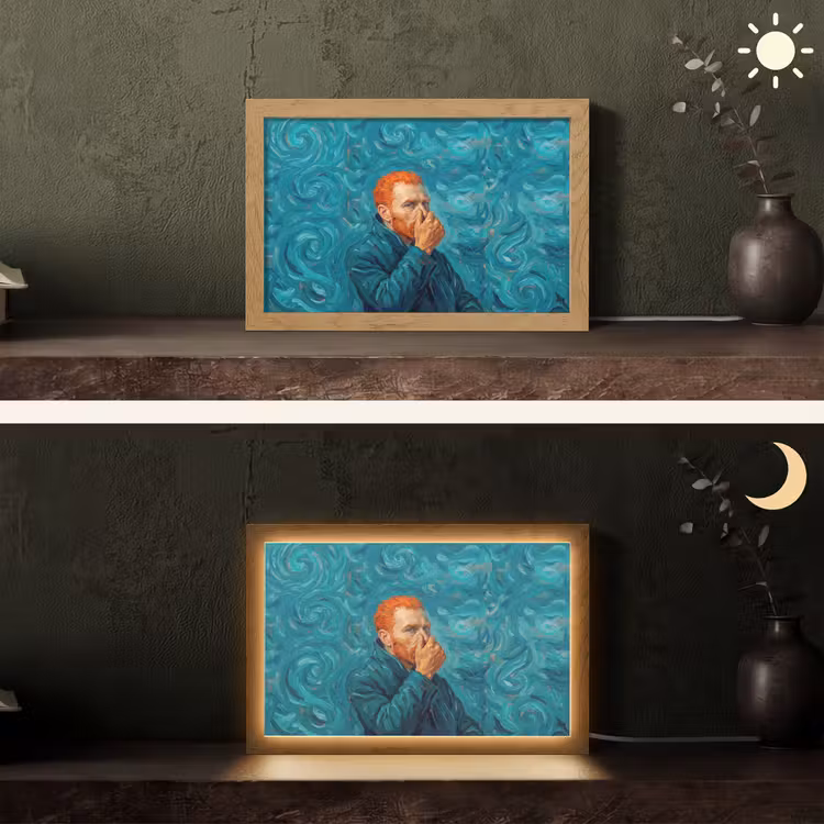 Portret - Klassiek - Blauw Light Box met kabel (Tafellamp) klein -sfeer3