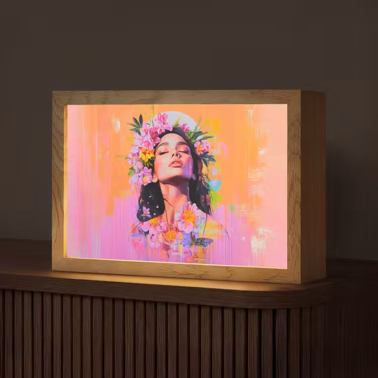 Portret - Bloemenkroon - Vrouw Light Box met kabel (Tafellamp) klein -z3d_website