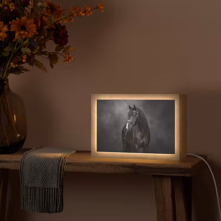 Portret - Paard - Zwart Light Box met kabel (Tafellamp) klein -sfeer4