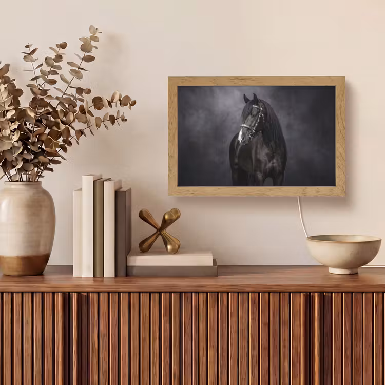 Portret - Paard - Zwart Light Box met kabel (Tafellamp) klein -sfeer2