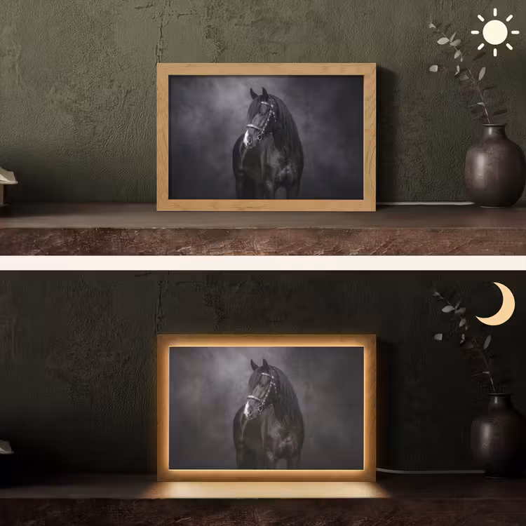 Portret - Paard - Zwart Light Box met kabel (Tafellamp) klein -sfeer3