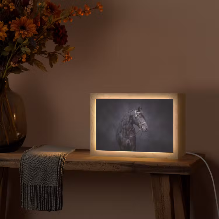 Portret - Paard - Donker Light Box met kabel (Tafellamp) klein -sfeer4