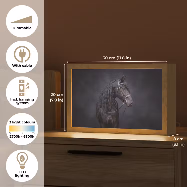 Portret - Paard - Donker Light Box met kabel (Tafellamp) klein -USP_EN