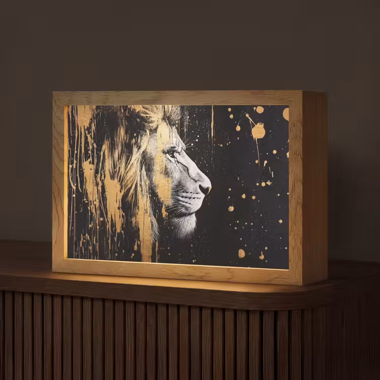 Portret - Leeuw - Abstract - Goud Light Box met kabel (Tafellamp) klein -z3d_website
