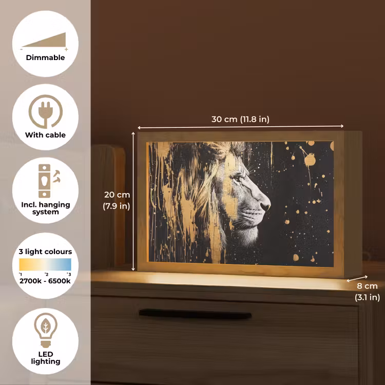 Portret - Leeuw - Abstract - Goud Light Box met kabel (Tafellamp) klein -USP_EN