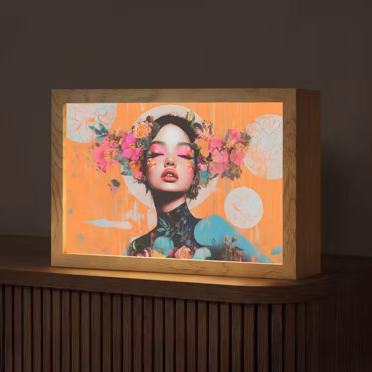 Portret - Vrouw - Abstract - Bloemen Light Box met kabel (Tafellamp) klein -z3d_website