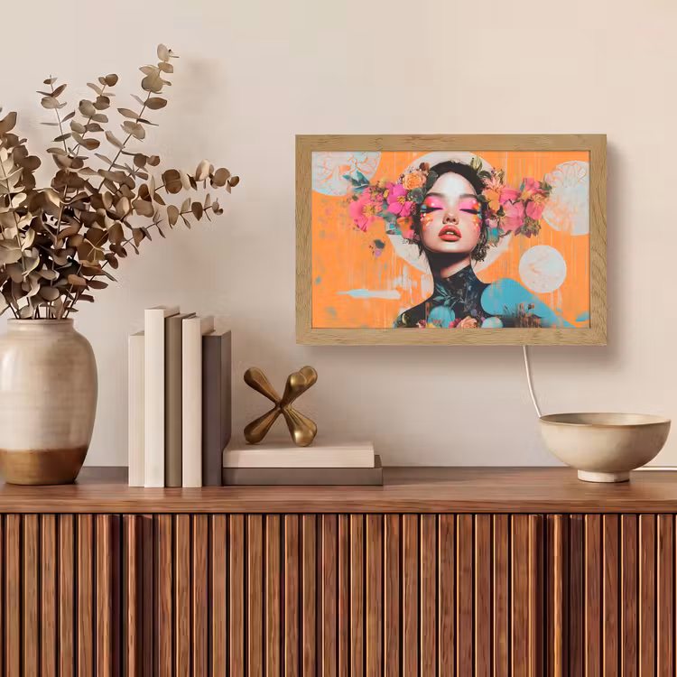 Portret - Vrouw - Abstract - Bloemen Light Box met kabel (Tafellamp) klein -sfeer2