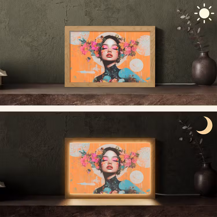 Portret - Vrouw - Abstract - Bloemen Light Box met kabel (Tafellamp) klein -sfeer3