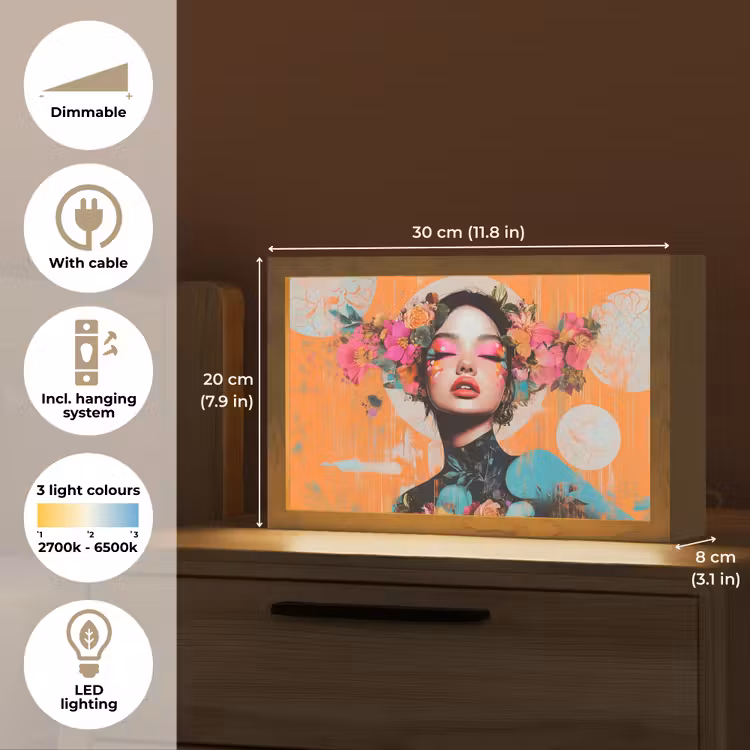 Portret - Vrouw - Abstract - Bloemen Light Box met kabel (Tafellamp) klein -USP_EN