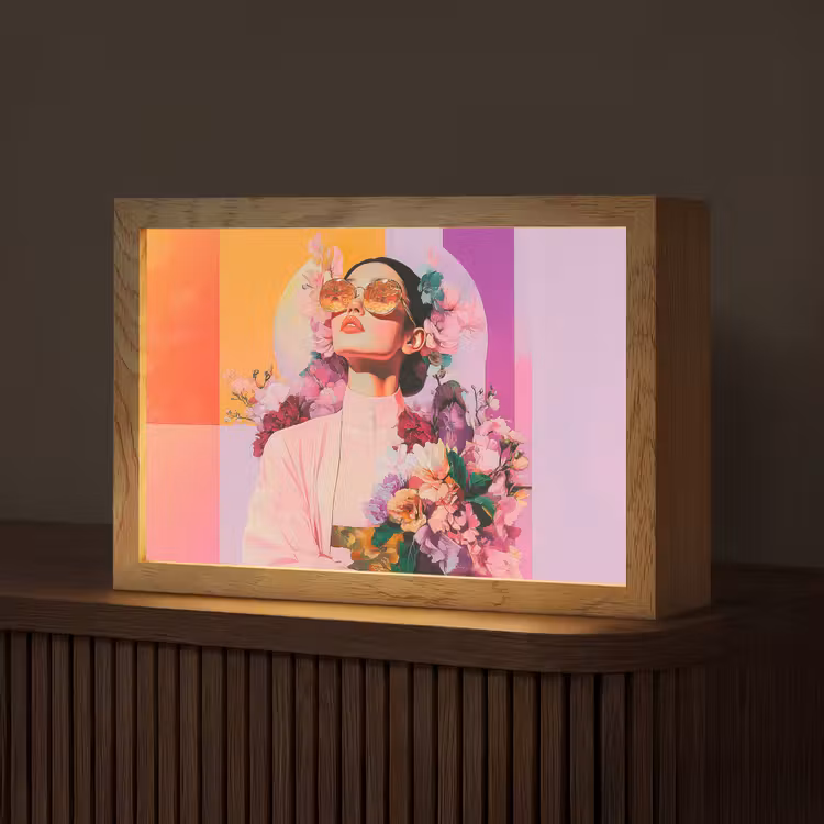 Portret - Vrouw - Abstract - Bloemen Light Box met kabel (Tafellamp) klein -z3d_website