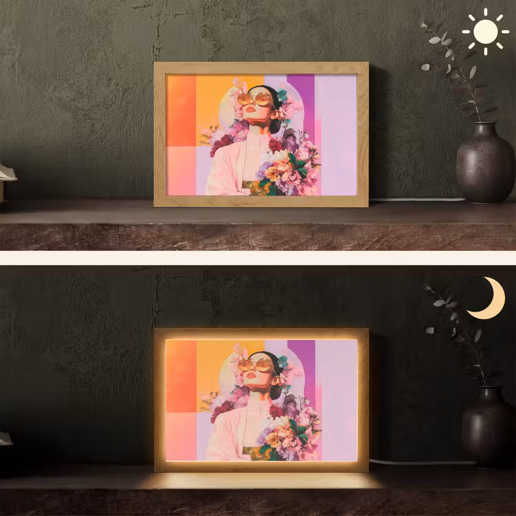 Portret - Vrouw - Abstract - Bloemen Light Box met kabel (Tafellamp) klein -sfeer3