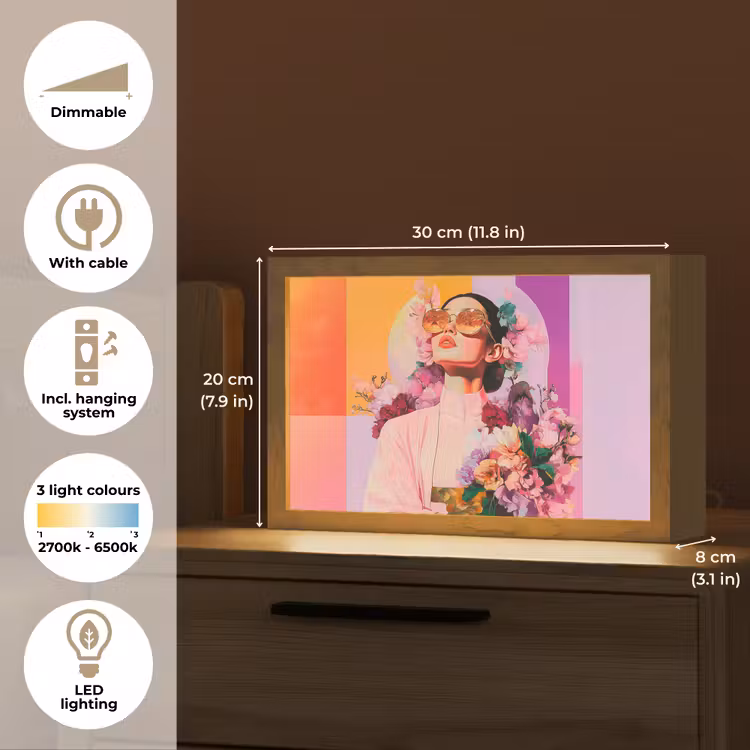 Portret - Vrouw - Abstract - Bloemen Light Box met kabel (Tafellamp) klein -USP_EN
