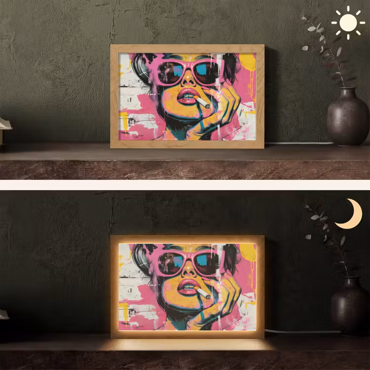 Portret - Vrouw - Abstract - Zonnebril Light Box met kabel (Tafellamp) klein -sfeer3